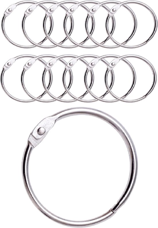 12 Duschvorhangringe Mit Metallhaken, Runde Öffnung 50 Mm, Metallische Farbe.