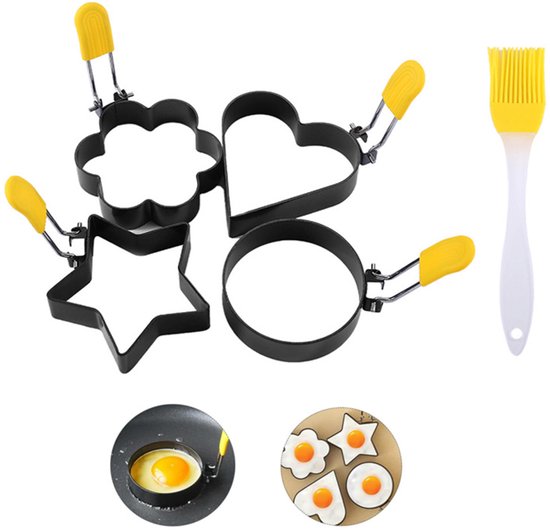 Eierringe Omelettform Spiegeleiform Pfannkuchenform Set Klappgriff Für Omeletts, Englische Muffins, Bagels, Kekse, Sandwiches 4 Formen (1 Kreis,