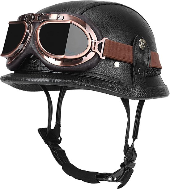 Motorradhelm Im Deutschen Stil Retro Halbgesichtshelm Kompakte Passform Robustes Modul Pu Leder Abs Polystyrol Sicherheitszubehör Schutzausrüstun