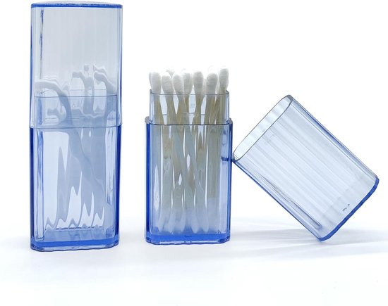 Reise-wattestäbchenhalter 10 Stück Tragbarer Kleiner Wattestäbchenspender Transparente Kunststoff-wattestäbchen Aufbewahrungsbox Mit Staubdichtem Blau