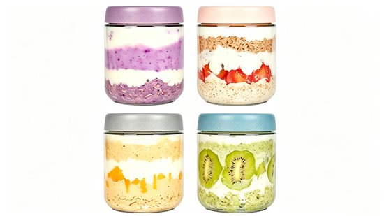 Luftdichte Gläser (4er Set) Aufbewahrungsgläser Für Overnight Oats Verschließbare Gläser Mit Deckel Zur Aufbewahrung Von Haferflocken, Joghurt, S