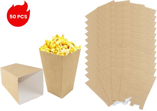 50 Stück Popcornbox Kraftpapierbox Partybox „waldfrisch“ Snackbox Wiederverwendbar Ölabweisend Verwandlungsdesign Für Filmabende, Hochzeiten, Geb