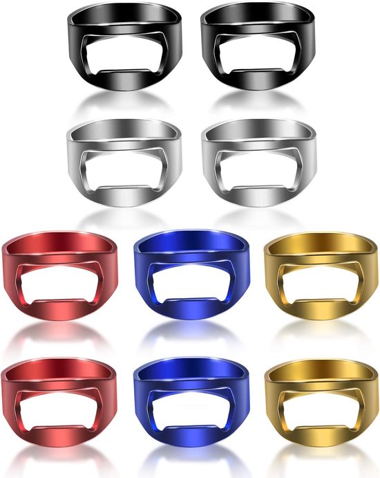10 Ringflaschenöffner Fingerflaschenöffner Aus Edelstahl Bunt Für Partys Geschenkidee Schwarz Silber Rot Gelb Blau