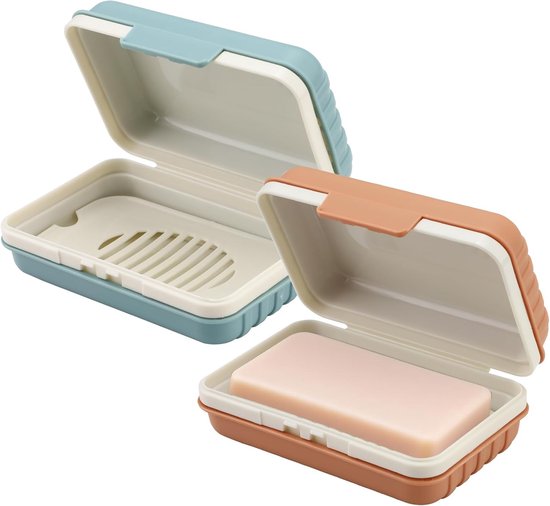 2 Teilige Reiseseifenbox, Orange/blau, Mit Deckel Und Abtropfschale Tragbar Für Sport, Camping Und Dusche