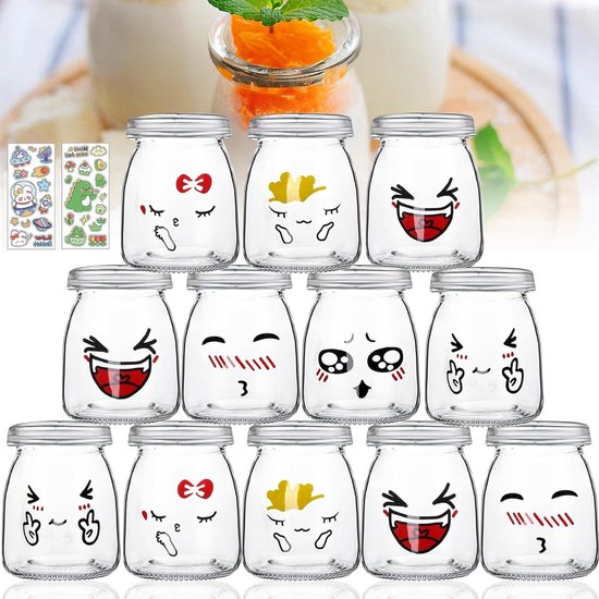 12 Joghurtgläser Mit Deckel – 150 Ml – Joghurtgläser Mit Deckel – Kleine Gläser – Multifunktionale Glasbehälter – Lebensmittel, Marmelade, Desserts