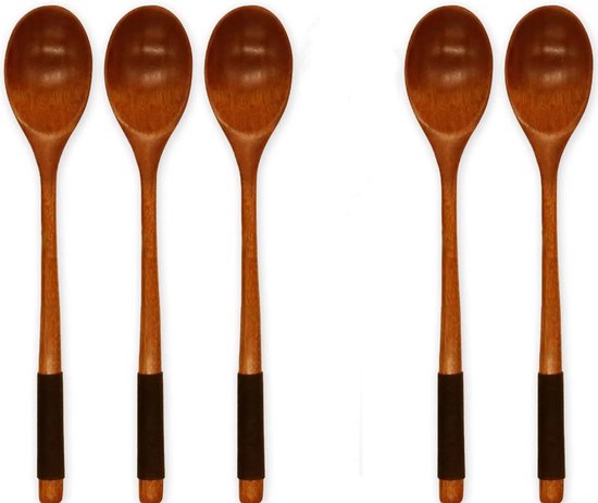 5 Teiliges Set Aus Holzlöffel, Holzkelle Mit Langem Griff, Japanische Küchenutensilien Für Die Koreanische Küche, Zum Mischen, Rühren, Für Honig,