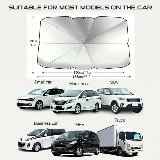 1 Stück Faltbarer Sonnenschutz Fürs Auto, Uv Beständig Und Wärmeisolierend, Für Die Meisten Automodelle, Abmessungen: 135 X 79 Cm, Silberfarbener
