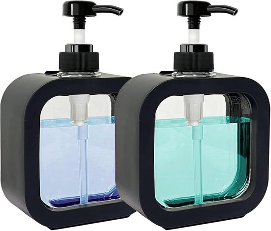Allecto Plus Seifenspender-set 2er-pack Für Duschgel Und Shampoo 500 Ml Pumpspender Nachfüllbarer Kunststoff-seifenspender Für Küche Bad Und Schwarz