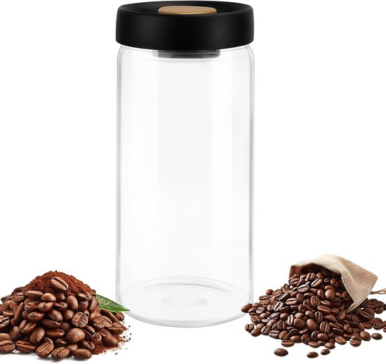 Luftdichte 1,8 Liter Kaffeedose Behälter Für Kaffeebohnen Vakuumdeckel Glasbehälter Zur Aufbewahrung Von Nüssen, Tee Und Getreide Großes Fassungs