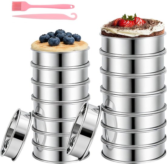 16 Tortenringe Tortenringe Aus Edelstahl Runde Muffinringe 8 Cm Und 10 Cm Inklusive Bürste Und Formlöser Leicht Zu Entformen Scone Ringe Backring