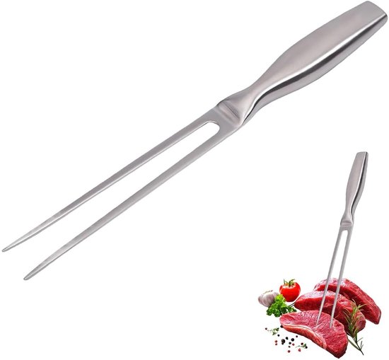 Dailygoods Fleischgabel Aus Edelstahl, 27 Cm, Professionelle Fleischgabel, Für Steaks, Braten, Hähnchen Und Gemüse, Grillgabel Mit Langem Griff,