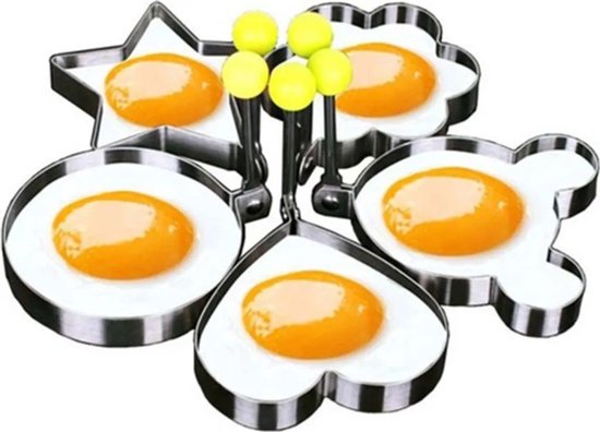 5-teiliges Eierform-set Aus Edelstahl, Bestehend Aus Eierringen, Spiegeleiringen Und Pfannkuchenringen.