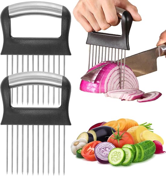 2 Teiliger Zwiebelschneider Zwiebelständer Aus Edelstahl Zitronenschneider Gemüseschneider Küchenhelfer Schneidehilfe Für Fleisch, Zwiebeln, Kart
