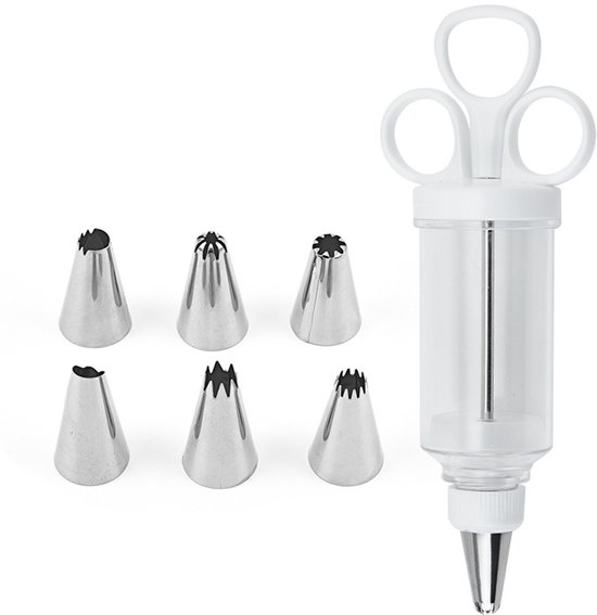 Spritzbeutel Mit Düsen, 20 X 6,7 X 4,8 Cm, Kunststoff Und Edelstahl – Weiß Und Silber