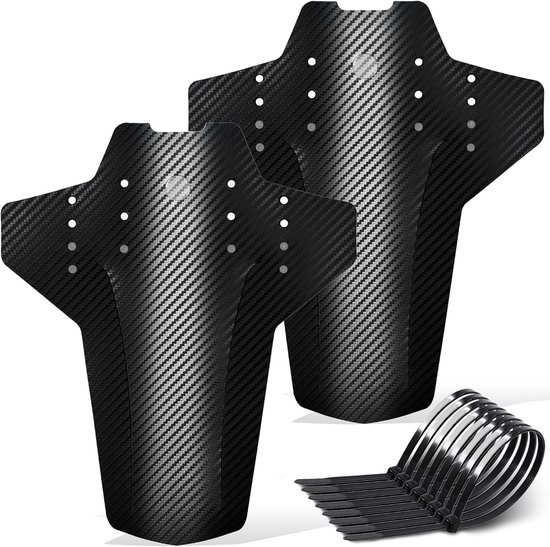Set Mit 2 Universellen Mtb-vorderradschutzblechen In Carbonfaser-optik – Inklusive 12 Kabelbindern, Geeignet Für Mountainbikes