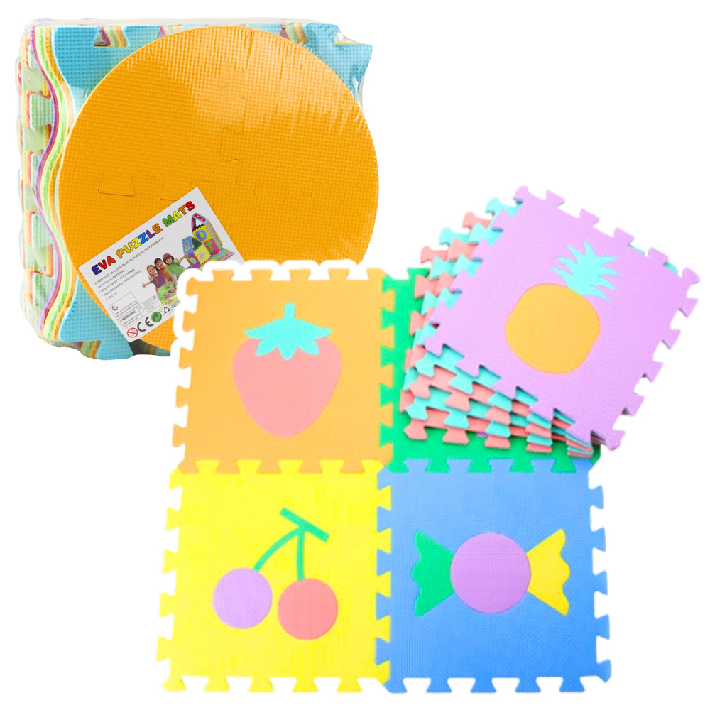 Weiche Puzzlematte, Lernspielzeug Aus Eva-schaumstoff, Früchte, Süßigkeiten, Bunt, 16-teilig.