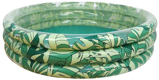 Aufblasbares Rundes Kinderbecken Mit Tropischem Blättermuster 3-ring-konstruktion Strapazierfähiges Pvc-gartenbecken Für Sommerlichen Wasserspaß
