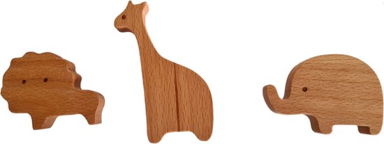 Wandhaken 3er-pack Safaritiere Tierhaken Löwe Giraffe Elefant Wandhaken Kleiderhaken Holzhaken Hängehaken Kleiner Hängehaken Türknauf