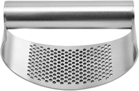 Knoblauchpresse Aus Edelstahl – Küchenhelfer – Knoblauch Schnell Zerkleinern – Ergonomisches Ringdesign – 75 X 63 Cm – Silberfarben