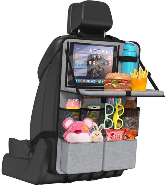 Kinder-autotasche Mit Klapptisch Aufbewahrungstasche Für Die Rückbank Mit Fach Für Touchscreen-tablet Wasserdichter Rücksitzschutz Passend Für Grau