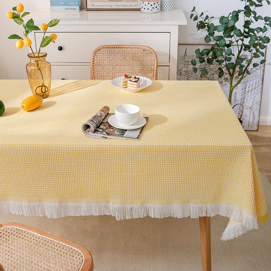Tischdecke Mit Waffelquaste, Baumwoll Leinen Tischdecke, Dekorative Tischdekoration Für Drinnen Und Draußen, Garten, Restaurant, Party Und Festiv
