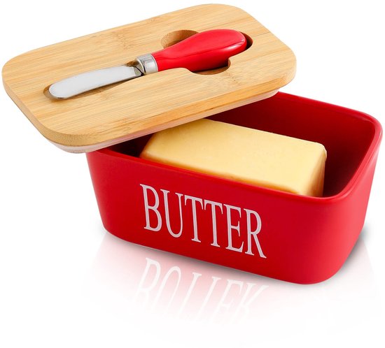 Keramische Butterdose Mit Bambusdeckel Butterdose Mit Deckel, Buttermesser Für Die Arbeitsplatte, Luftdichter Butterbehälter Mit Deckel, Für Butt
