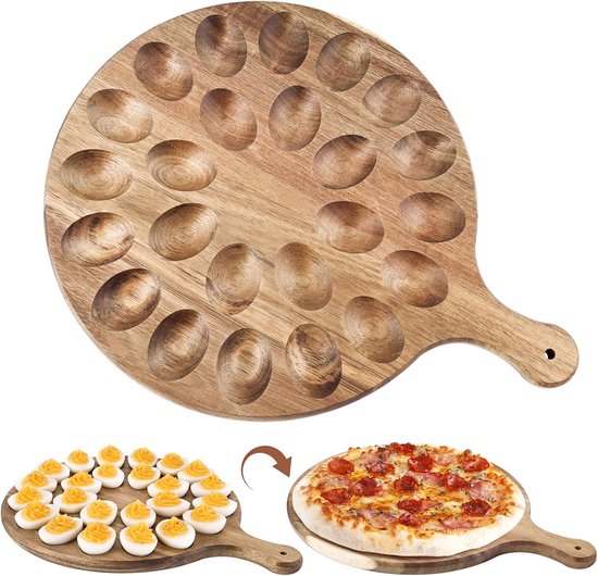 Eierbrett – Rundes Holzbrett – 24 Löcher – Für Wurstwaren Und Partys – Küchen- Und Serviersystem