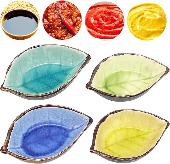 Set Aus 4 Blattförmigen Keramik Saucenschälchen Mini Servierschalen Für Dips, Saucen Und Gewürze