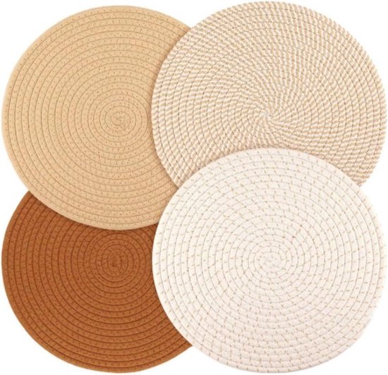 Set Mit 4 Runden, Gewebten Matten, Rutschfeste, Weiche Matte Für Heiße Töpfe Und Pfannen, Hitzebeständige Matte Für Küchenarbeitsplatten, 11 Cm