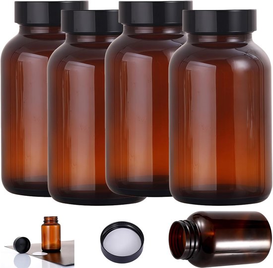 Set Aus 4 Braunen Glasvorratsdosen 500 Ml Braune Glasdosen Mit Deckel Luftdichte Glasdosen Mit Schraubverschluss Und Etiketten Geeignet Für Nüsse