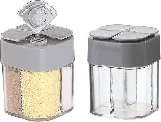 2er Set Graue Salz Und Pfefferstreuer Aus Kunststoff (4 In 1) Gewürzstreuer Reisegewürzdosen Für Küche, Grill Und Camping
