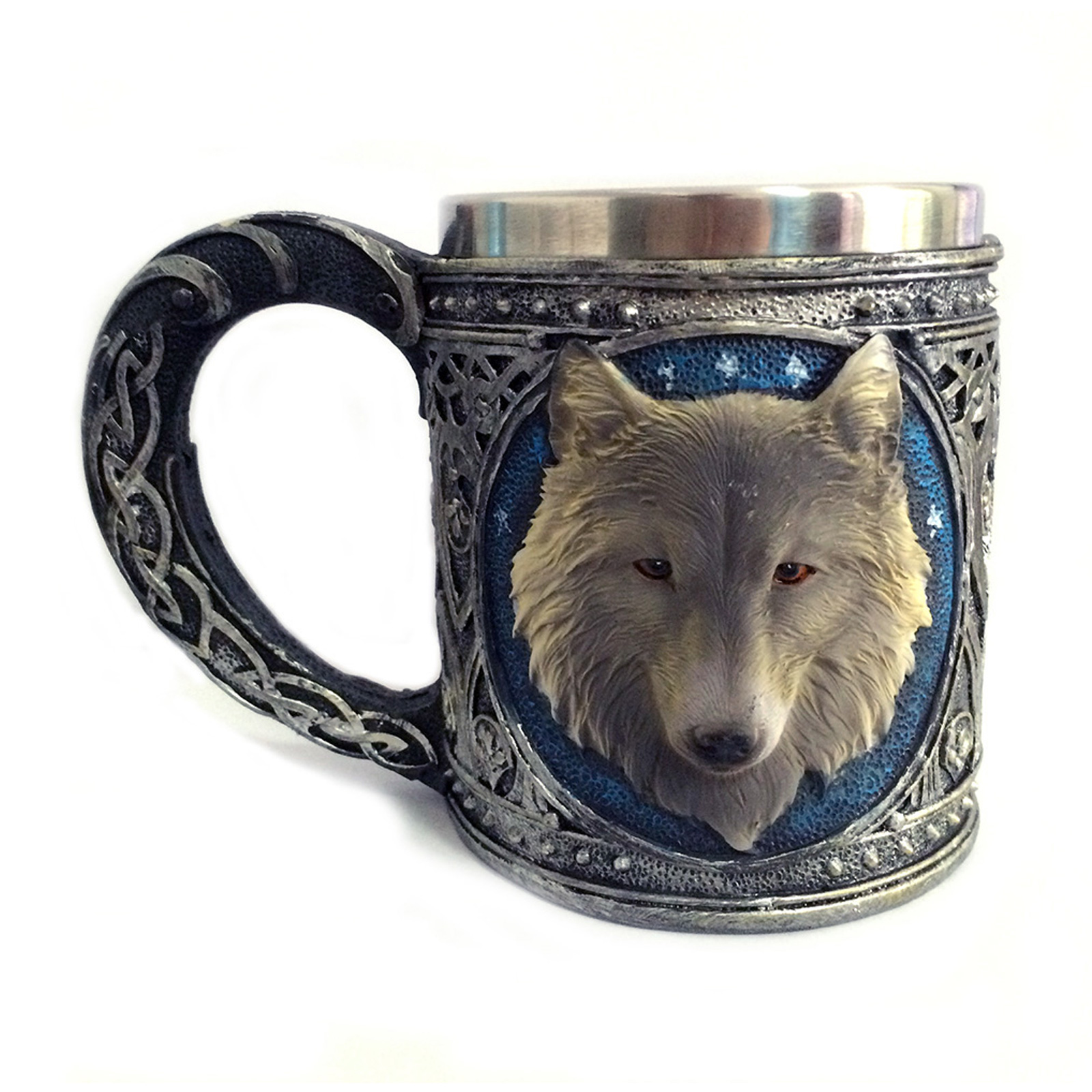 Bierkrug Mit Wolfskopfmotiv, 450 Ml, Edelstahl, Idealer Kaffee-/wasserbecher Für Büro, Zuhause, Bar, Restaurant Oder Als Halloween-geschenk