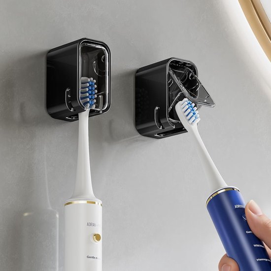 2 X Zahnbürstenhalter Zur Wandmontage Badezimmer-zahnbürstenhalter Mit Deckel Selbstklebend Für Zuhause Und Reisen Zahnbürsten-organizer Mit