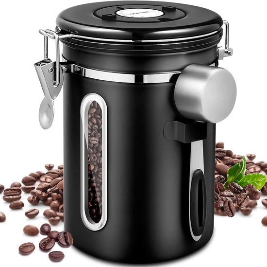 Kaffeedose Kaffeeaufbewahrungsbehälter Mit Co2 Auslass Kaffeedose Luftdicht Mit Edelstahllöffel Mit Datumsanzeige 1,8 L Für Kaffee, Kaffeebohnen,