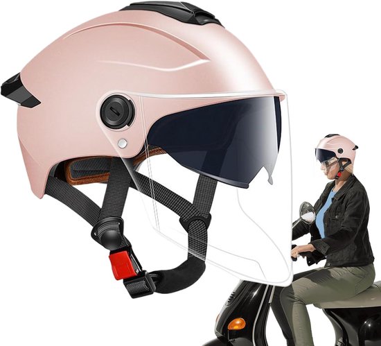 Leichter Halbschalenhelm Für Motorräder, Doppelvisier, Für Roller, Straßenrennen, Motocross Und Sport.