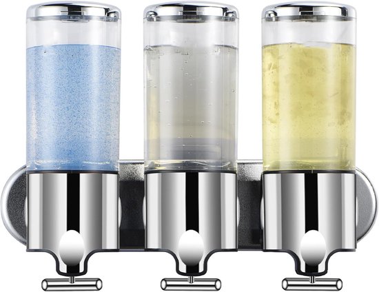 Shampoo Und Conditioner Spender, Duschseifenspender, 3 Kammer Shampoo Spender (diamantfrei), Badezimmer, Hotel, Sperrholz, Farblos