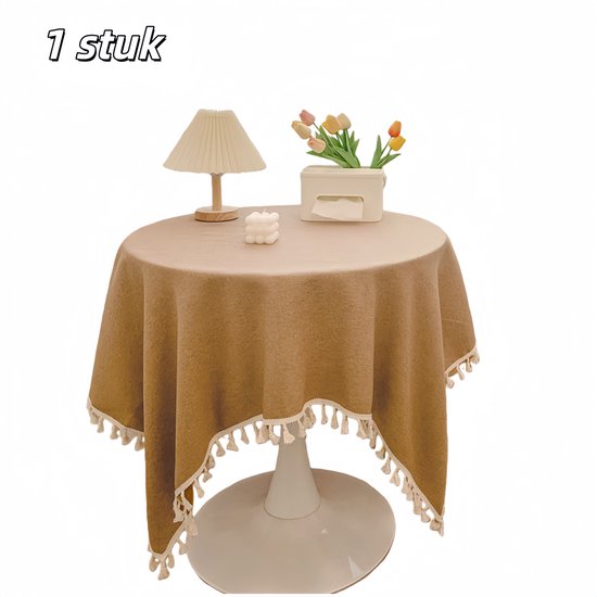 1 Stück Tischdecke Tischdecke Aus Leinenmischgewebe 120 X 120 Cm Fransen An Den Kanten Quadratische Tischdecke Im Französischen Stil Zur Dekorati