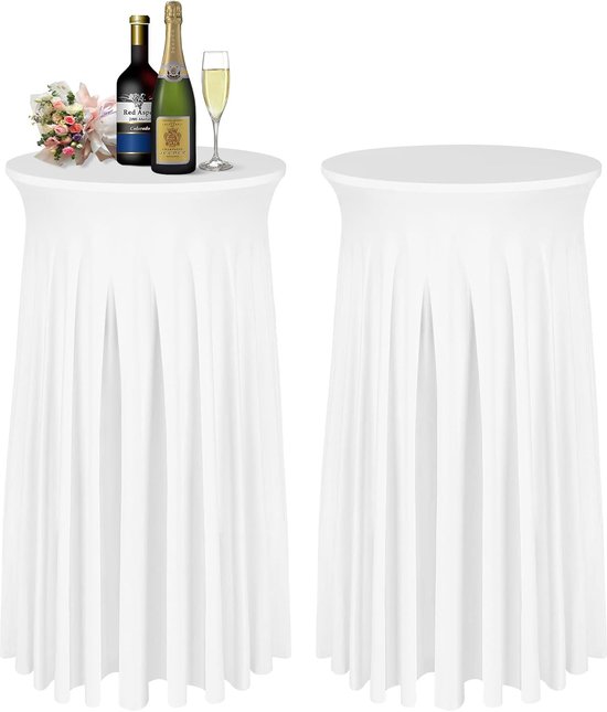 Tischdecke 2 Teilig 60 X 110 Cm Stretch Tischrock Rund Für Stehtische Mit Natürlichem, Gewelltem Rand Für Bars, Hochzeiten, Partys Und Bankette S