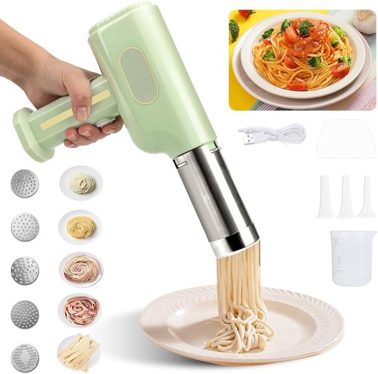 Tragbare Elektrische Nudelmaschine Mit 2600 Mah Akku, 5 Nudelformen Und Zubehör Für Perfekt Frische Pasta.