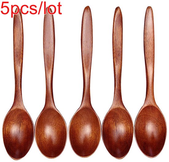 5er-pack Küchenlöffel Aus Holz, Bambus-kochutensilien, Suppenlöffel, Teelöffel