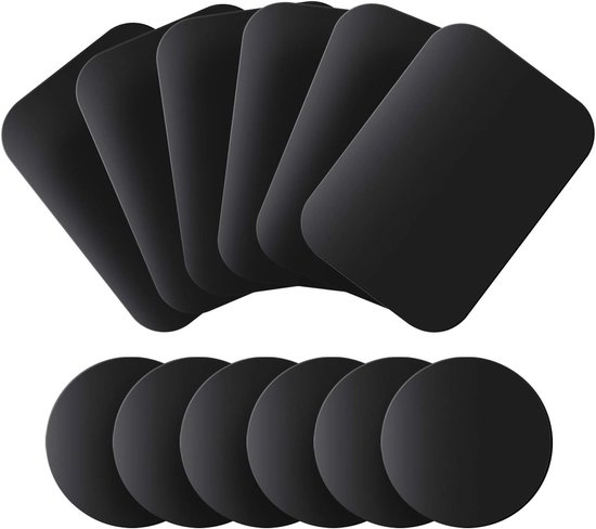 Metallplatten (12er-pack) Für Magnetische Autohandyhalterungen – Dünne Metallplatten Mit Kleberückseite Für Handymagnete (6 Runde Und 6 Rechteckige)