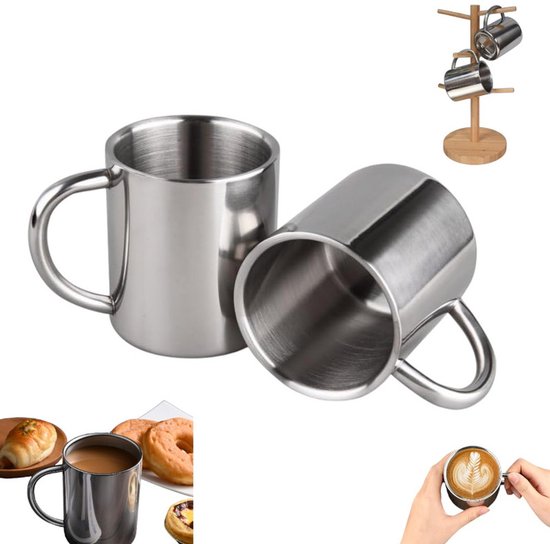 2 Stück Edelstahlbecher Edelstahltasse Doppelwandige Edelstahl Kaffeebecher 220 Ml Isolierbecher Campingbecher Hält Getränke Heiß Oder Kalt Isoli