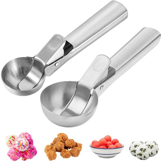 Dailygoods Edelstahl Eiskugelportionierer, 2 Teiliges Gourmet Eiskugelportionierer Set Mit Abstreifer, Zwei Größen (klein: 4,7 Cm, Groß: 5,6 Cm),