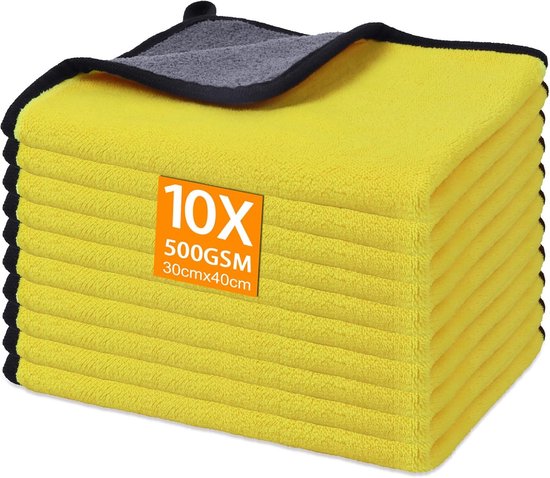 Mikrofasertuch-set – Saugfähige Poliertücher – Autoreinigung – Fusselfrei, Streifenfrei – 10 Stück 30 X 40 Cm – Gelb-grau