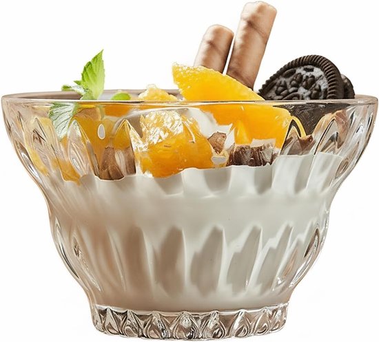 Dessertschale Aus Glas Mit Kristallmuster (320 Ml) Elegante Eis Und Puddingschale Für Eiscreme, Joghurt Und Obst, Stilvoll Und Wiederverwendbar