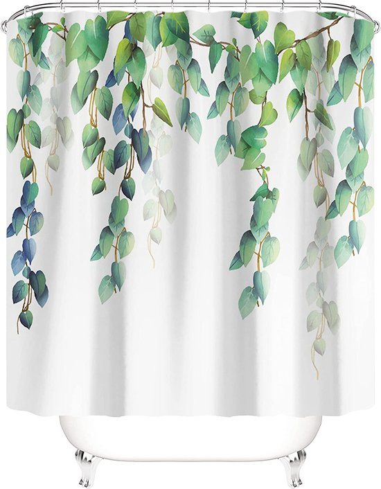 Duschvorhang Aus Textil Mit Pflanzenmotiv, Schimmelresistent, Waschbar Inklusive 12 C Ringen 180 X 200 Cm