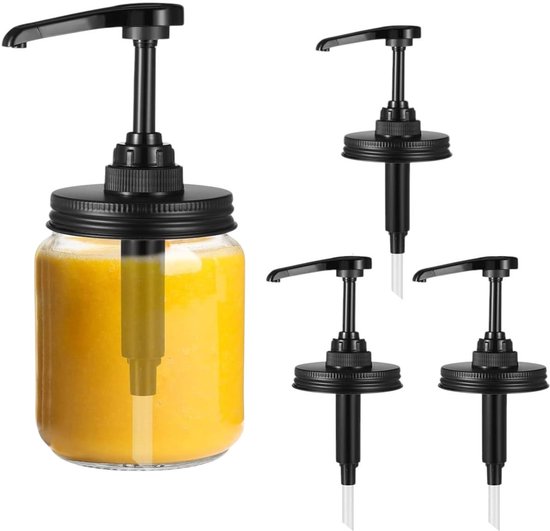 3 Teiliger Sirupspender Pumpdeckel, Kaffeesirupspender Für Standard Einmachgläser, Für Sirup, Honig 7 Cm (schwarz)