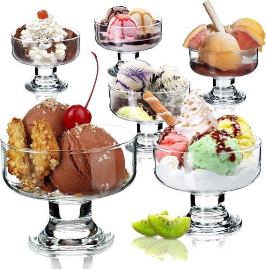 6-teiliges Set Dickwandiger Glas-eisbecher 210 Ml Stabile Dessertschalen Mit Boden Geeignet Für Eiscreme Pudding Obst Und Joghurt Stilvoll Und