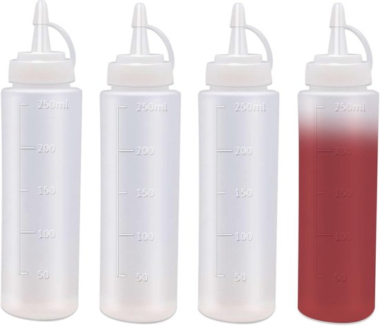 4er-pack Quetschflaschen 250 Ml Kunststoff-quetschflaschen Mit Verschluss Für Soßen Quetschflaschen Für Gewürze Und Ketchup Für Soßen Grillgut Öl Glas