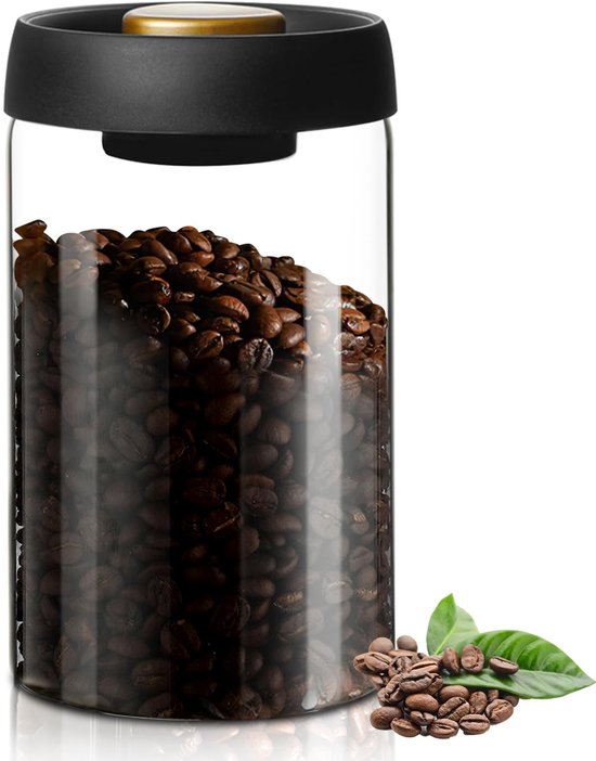 Dailygoods Glas Vakuum Kaffeedose 1200 Ml: Glasbehälter Für Kaffeebohnen Mit Vakuumdeckel, Luftdicht Für Kaffeebohnen Und Granulat